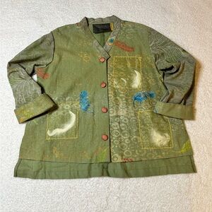 Staley Gretzinger Top S/M Shirt‎ Rare Painted Button Up Lagenlook Art To Wear
